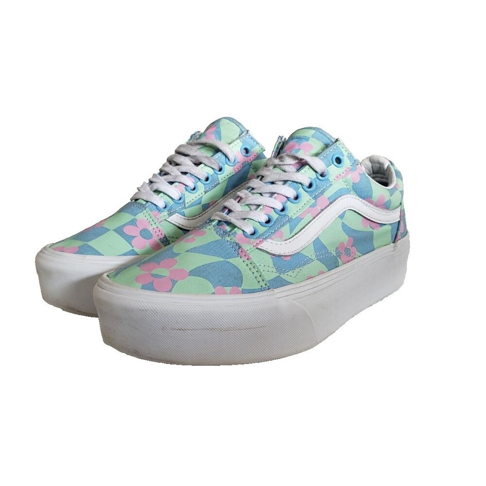 Vans X Awake NY Old Skool Stackform Platform Checkerboard Floral Sneaker Size 10